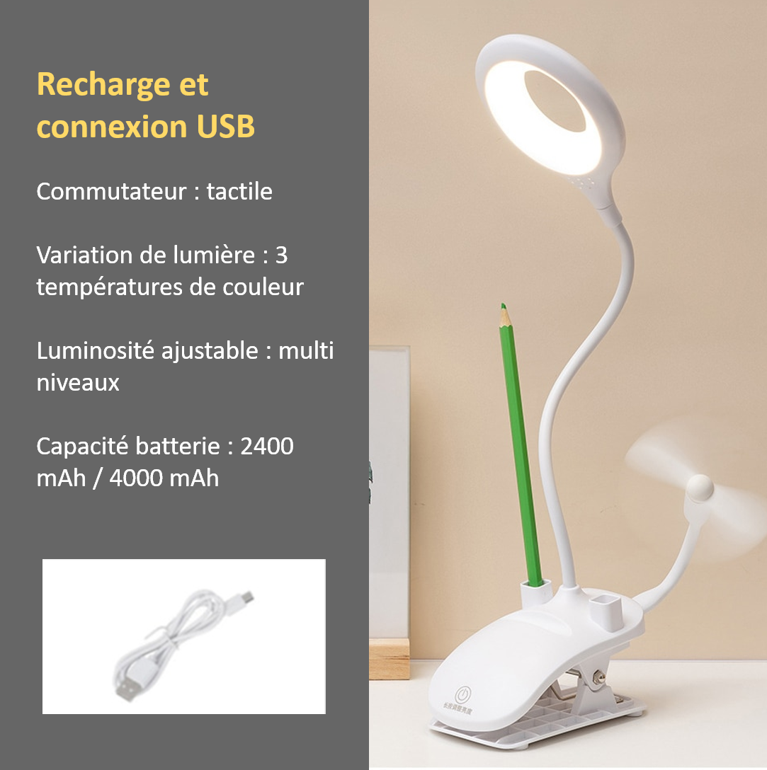 Lampe de Bureau Pliable Rechargeable avec Pince - TensyLight