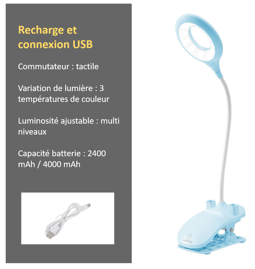 Lampe de Bureau Pliable Rechargeable avec Pince - TensyLight