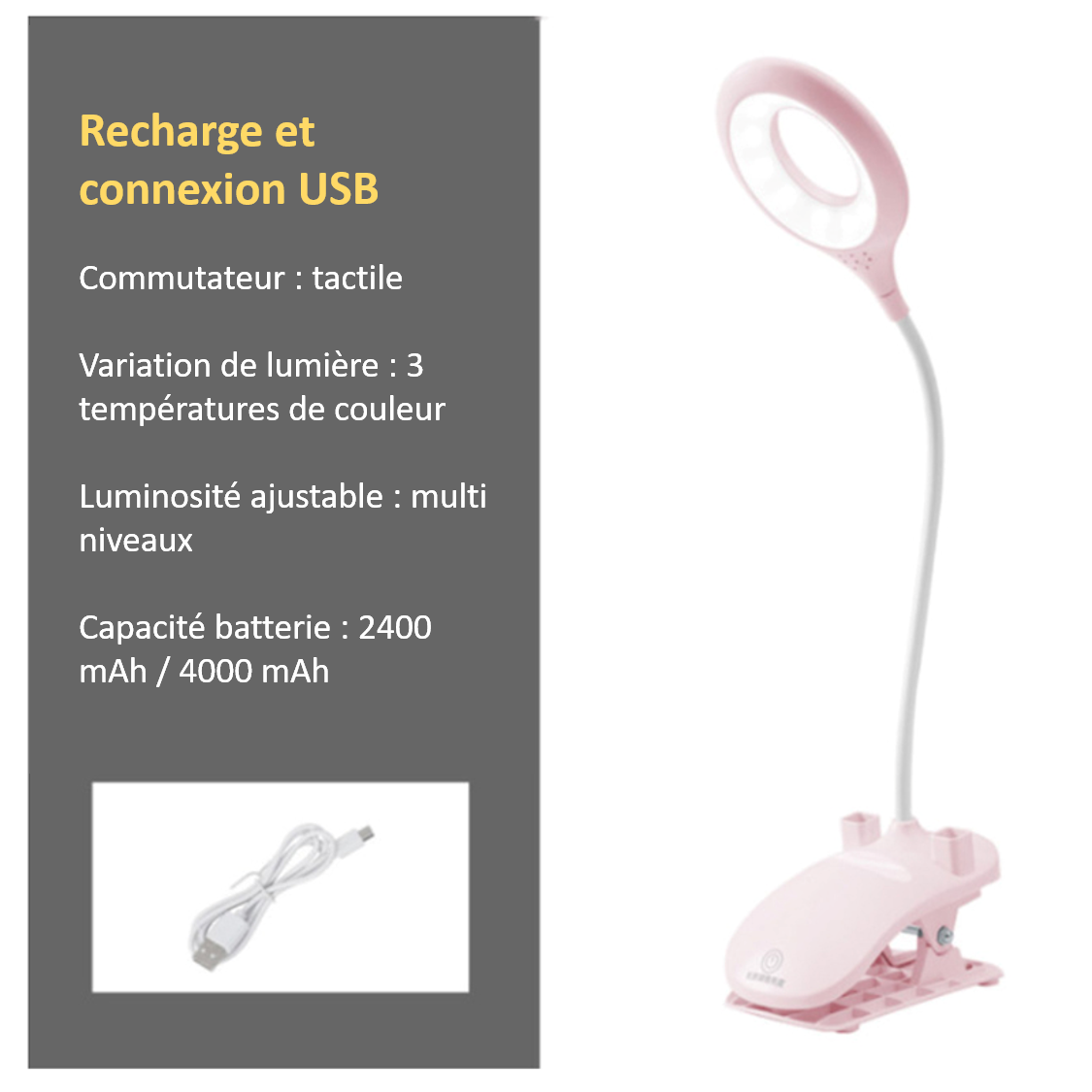 Lampe de Bureau Pliable Rechargeable avec Pince - TensyLight