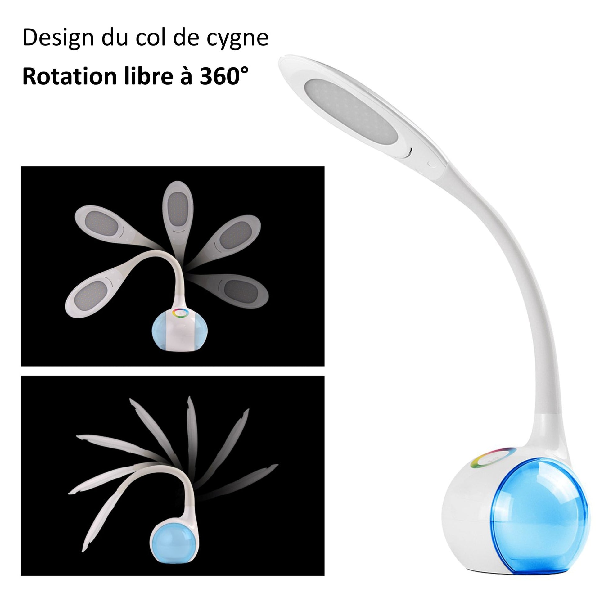 Lampe à poser LED multicolore col de cygne 360° - TensyLight